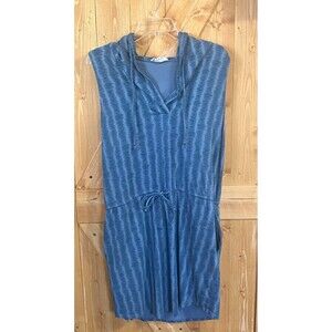 Synergy Organic Clothing Dress Large Blue Sleeveless Hooded Pockets EcoLuxe